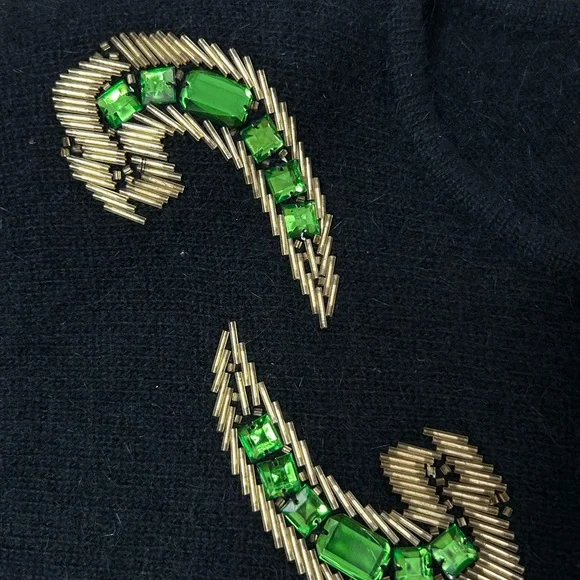 Outlander Vintage Lambswool Angora Sweater Women's Medium Beaded Black Gold - Picture 3 of 11